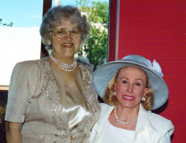 Marylou Whitney poses with longtime admirer Audrey Bopp Hauprich at summer of 2000 book signing. Photo by Ann Hauprich Marylou Whitney and Audrey Bopp Hauprich - Photo by Ann Hauprich